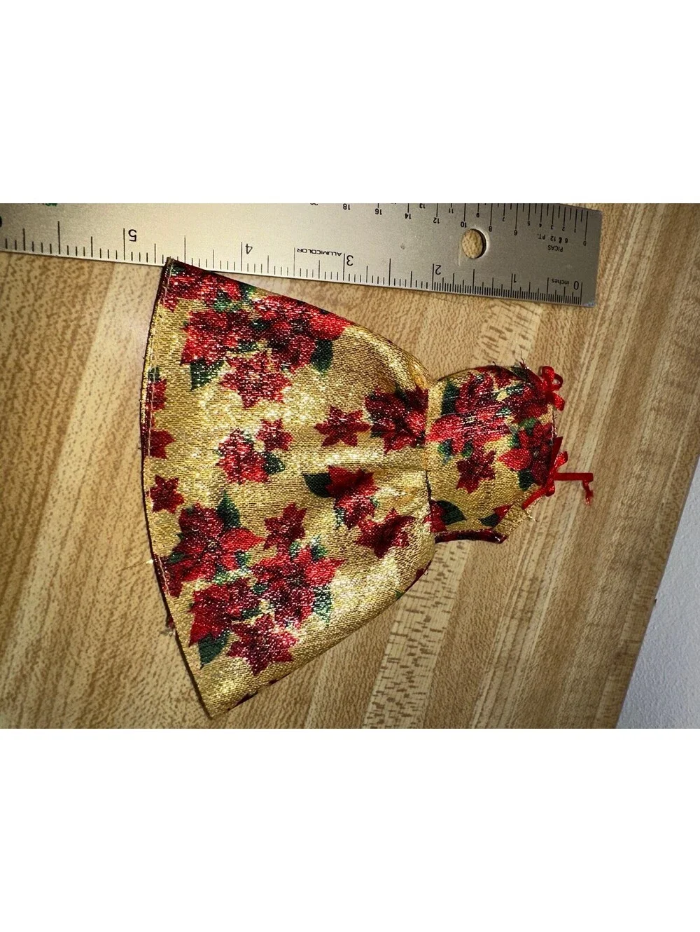 Barbie Doll Dress Gold Red Floral Poinsettia Holiday Costume Outfit Size Small